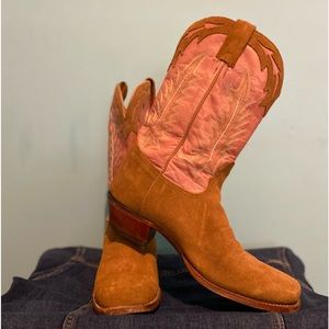 Vintage Women’s Tony Lama Pink Leather with Brown Suede western Boot Size 8 1/2
